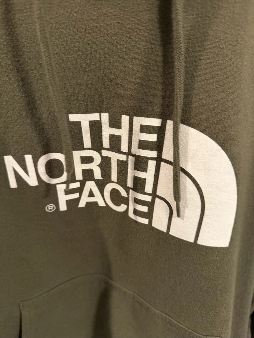 The North Face Men's Olive Green Crewneck Hoodie with White Logo